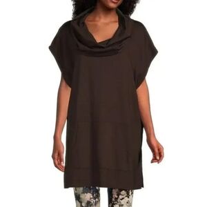 Bryn Walker Ponte Knit Poncho Top Size M Cowl Neck Short Sleeve Side Slit Brown